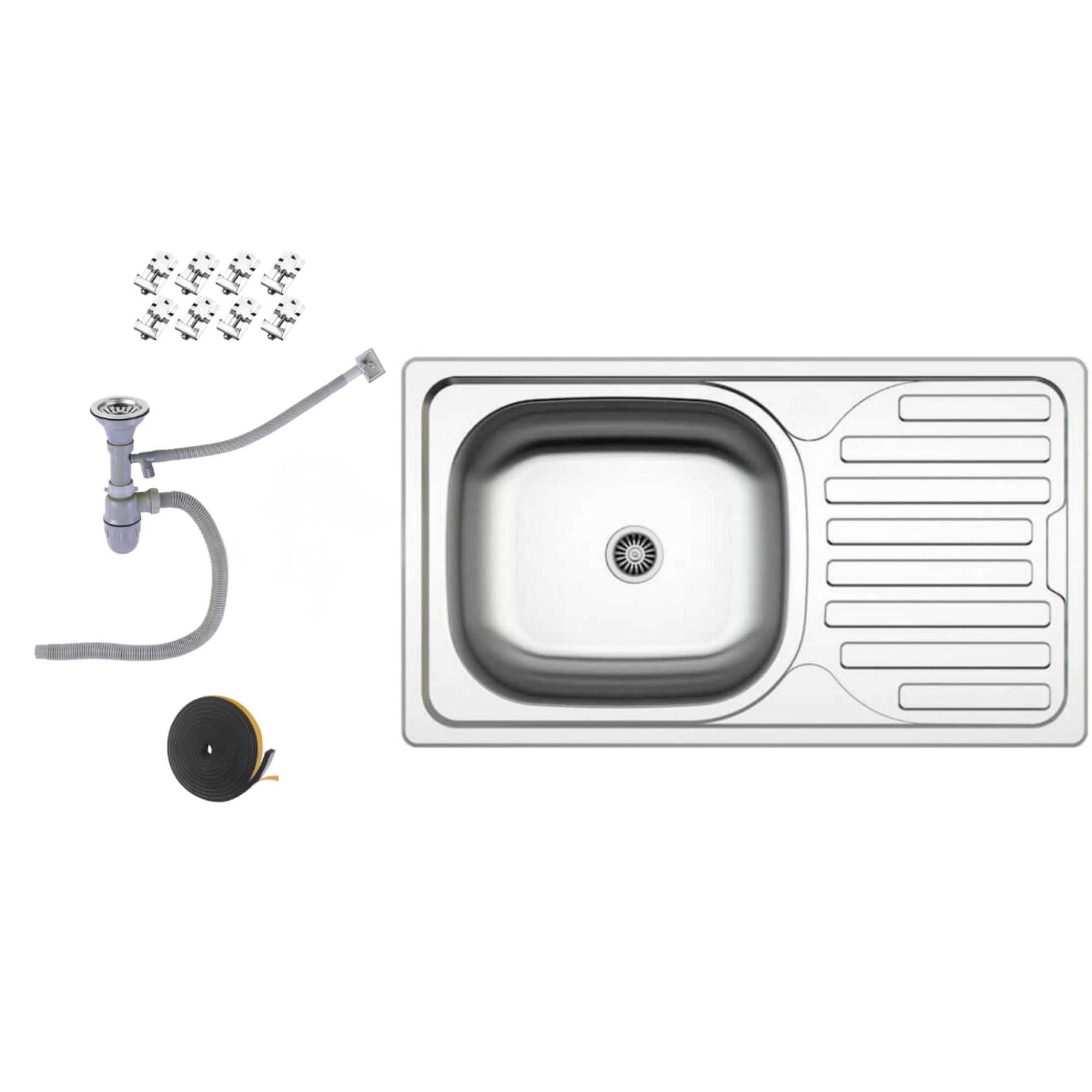 Faizee Home | Edelstahlspüle – Robuste Einbauspüle für Küche mit großem Becken | Auflagespüle aus hochwertigem Edelstahl inkl. Siphon-Set (Ohne Armatur, 76x44)