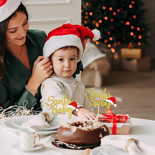 Miniatura 5 de 24 adornos con purpurina para cupcakes de Papá Noel para bebé, sombrero de Navidad, decoración de pastel de Navidad para Navidad, baby shower,