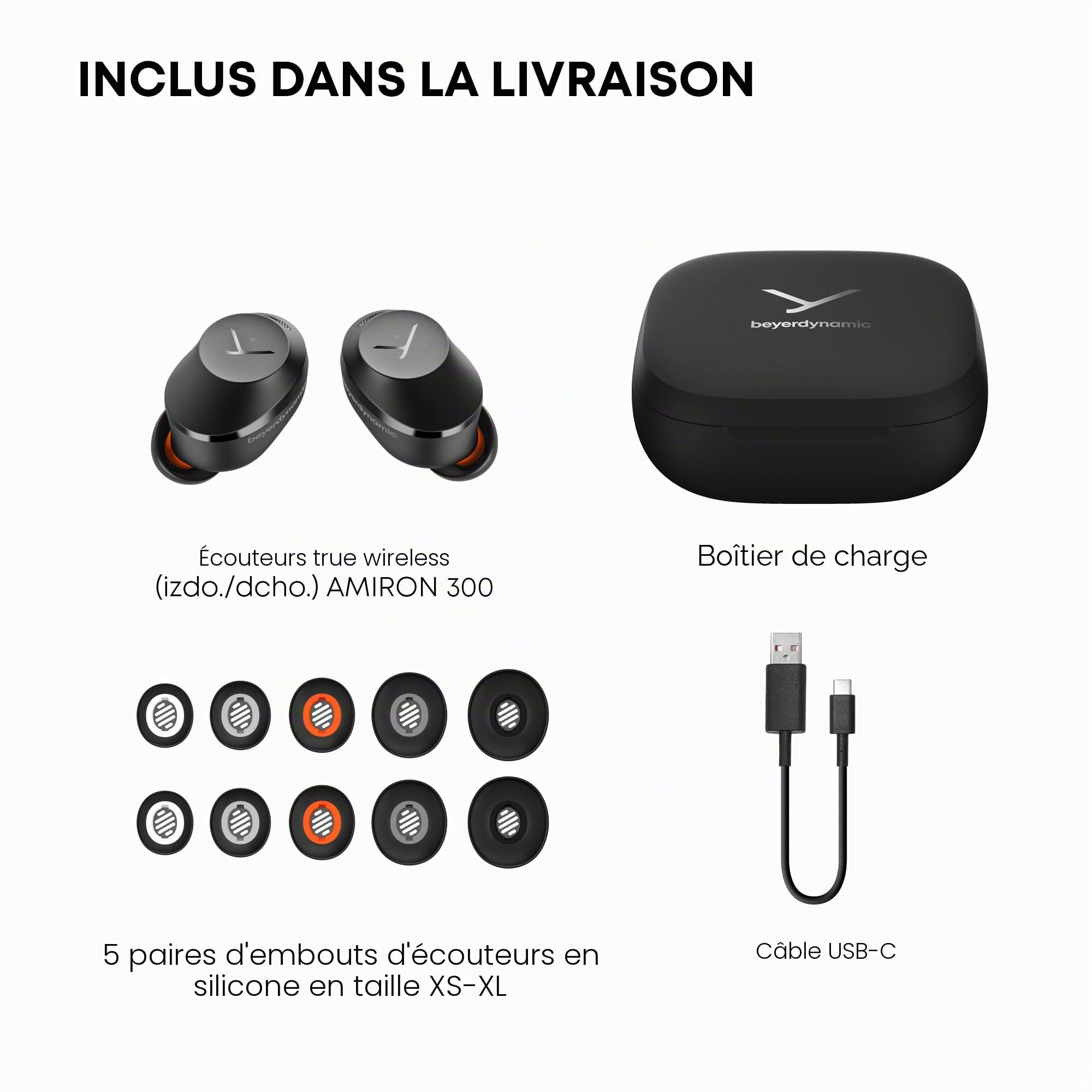 beyerdynamic AMIRON 300 Écouteurs Intra-Auriculaires sans Fil True Wireless avec réduction Active du Bruit et Mode Transparence, de Couleur Noir, Bluetooth in-Ear, 38 Heures Autonomie de la Batterie