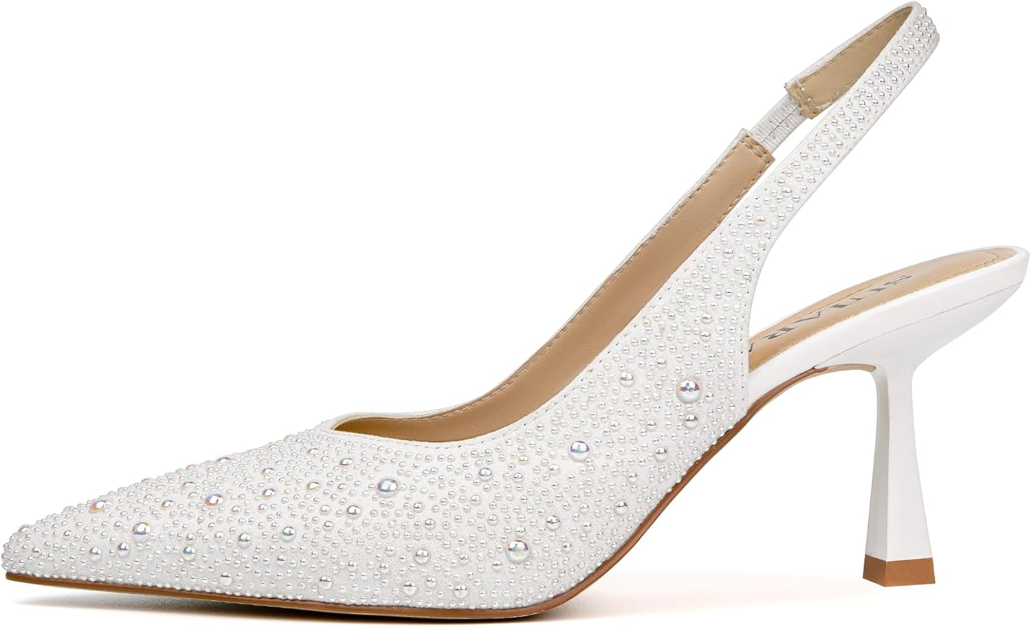 Slingback Wedding Heels for Women Bridal Lace Mesh Kitten Heel Closed Pointed Toe Pearl Pumps Shoes - Image 4