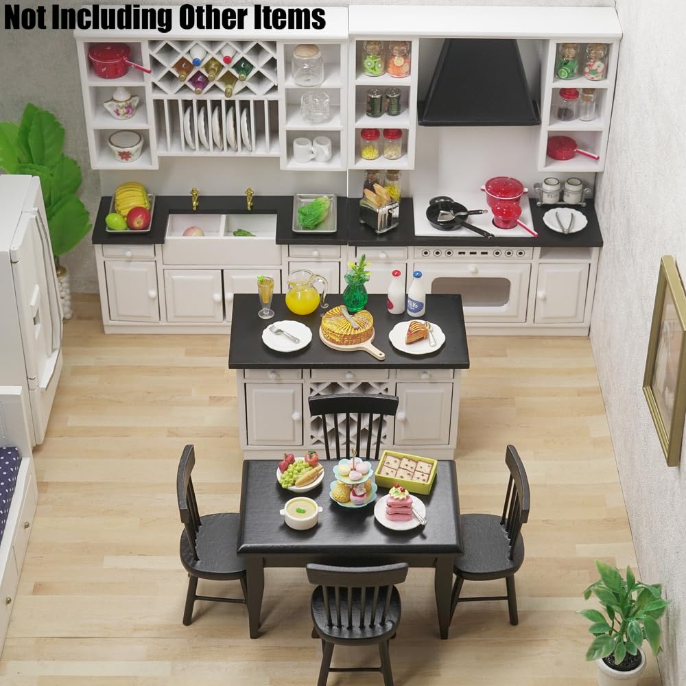Odoria Puppenhaus Küchenzeile Miniatur Küchenmöbel: 1/12 Maßstab Küchentheke Spüle Backen Ofen Herd Modern Weiß - Mini Kücheninsel Schrank Holz Modell - Mikro Kochen Möbel Diorama DIY Handwerk