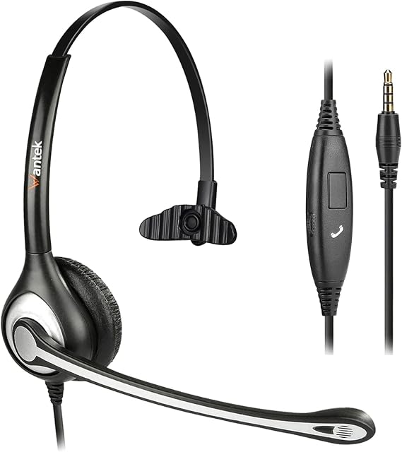Wantek Wired Cell Phone Headset Mono with Noise Cancelling Mic, 3.5mm Phone Headset for iPhone Samsung Galaxy Huawei HTC LG ZTE Blackberry Mobile Phone iPad Tablet Laptop MAC PC Skype Driving(F600J35)