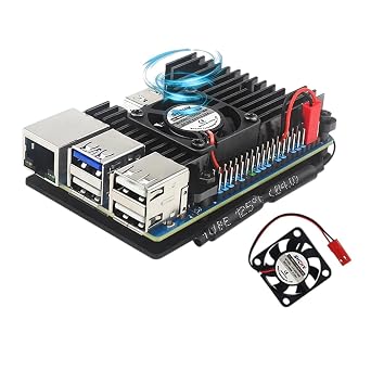 هيكل من الألومنيوم البرتقالي Pi 3B مع مروحة تبريد سلبي نشط ومبدد حراري من السيليكون وغطاء معدني لـ Opi 3B