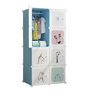 MAGIC SELECT Armario Modular Infantil, Estantería de Módulos, Ropero para Niños, Organizador Modular, Estante de Almacenamiento para Habitación, 8 Módulos, 140x105 cm, Azul