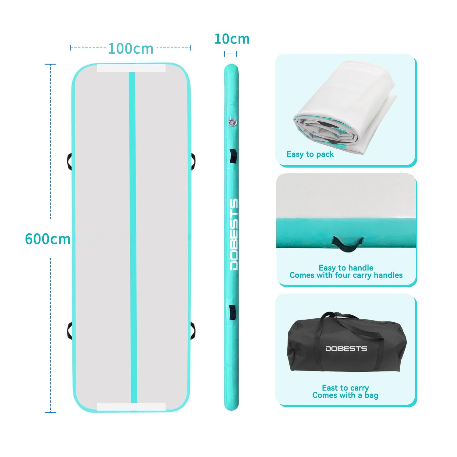 Air Tracking Mat - Tappetino da ginnastica, altezza 10-20 cm, gonfiabile, misura 2/3/4/5/6/7/8 m, con pompa ad aria elettrica