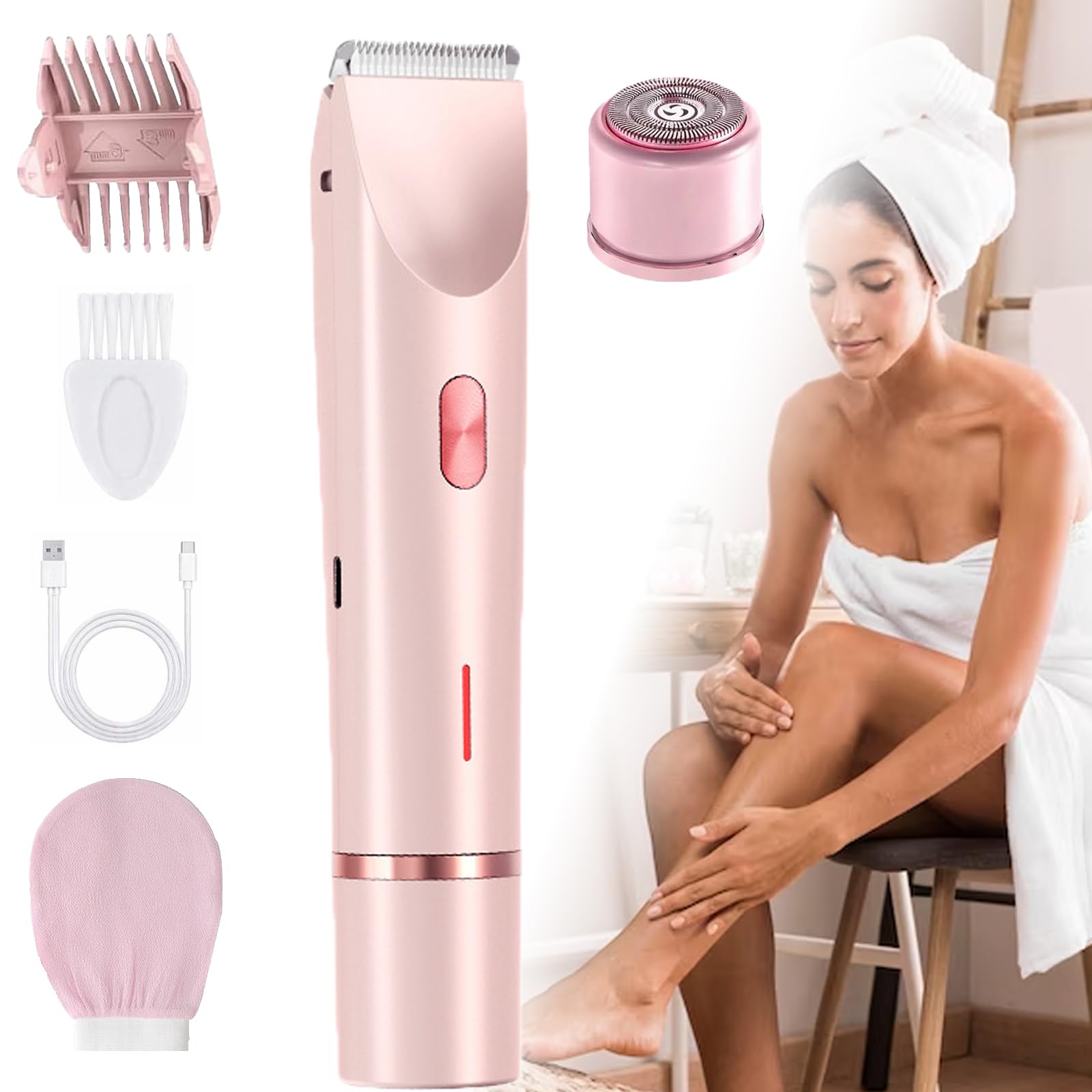 Sanuvia Depiladora Intima 2 En 1, Recargable Con Doble Cabezal, Uso Seco Y HúMedo, Ideal Para Piernas, Axilas Y Zona íNtima (Rosa)