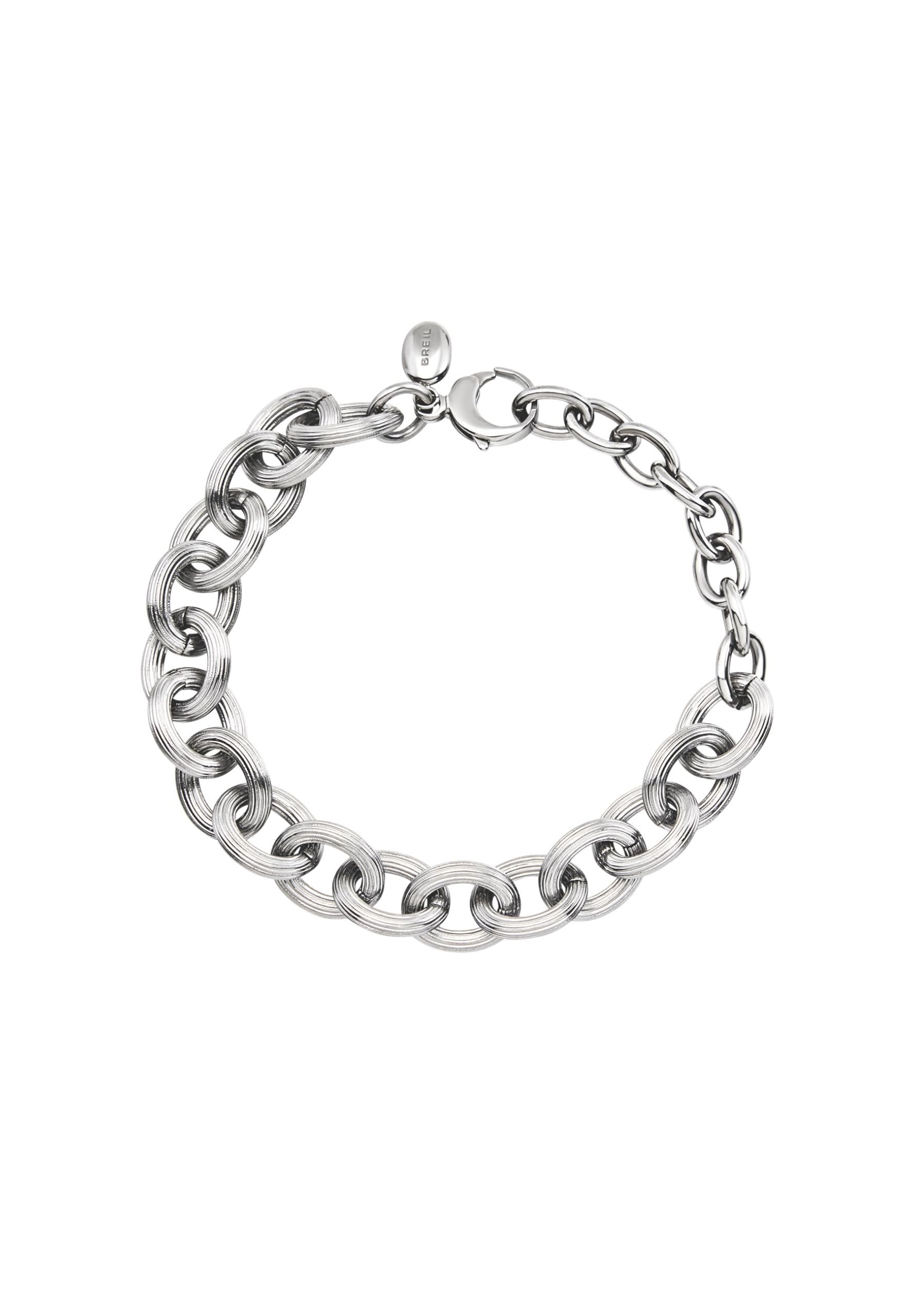 Breil, Collezione Moor, Bracciale Donna in Acciaio, Catena con Malie Ovali e Texture Zigrinata, Chiusura a Moschettone, Lunghezza Regolabile
