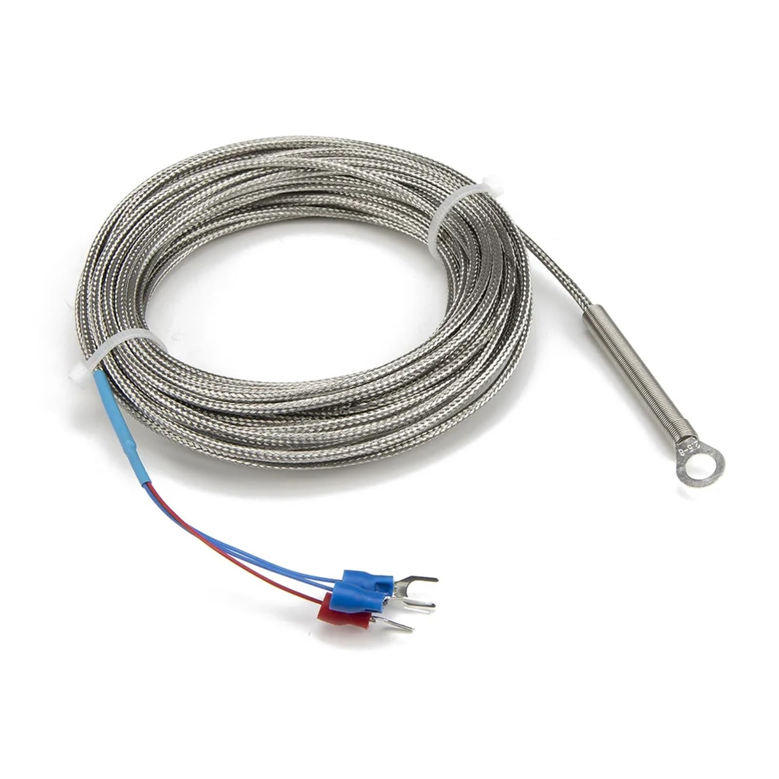 Sensor de temperatura RTD con cabezal de anillo y orificio de 6 mm y cable metálico de 10 m, tipo PT100(5mm hole)