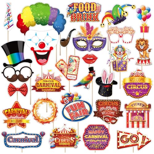 30 Stück Zirkus Fotostand-Requisiten, Karneval Fotostand Requisiten,Lustige Karneval Thema Party Dekorationen für Geburtstagsparty 30 Stück Zirkus Fotostand-Requisiten, Karneval Fotostand Requisiten,Lustige Karneval Thema Party Dekorationen für Geburtstagsparty