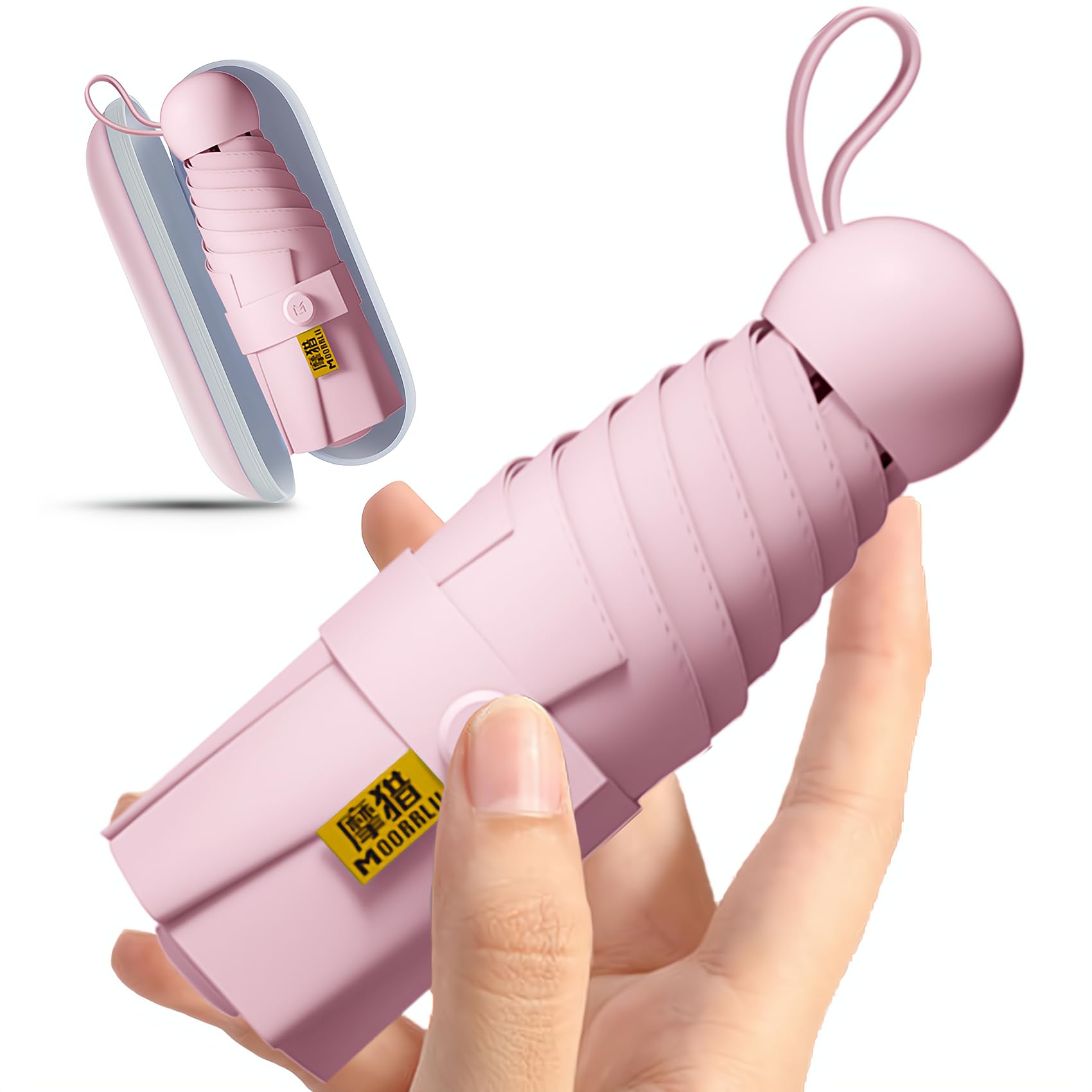 Moorrlii Travel Mini Ombrello per Borsa Con Caso-Piccolo Compatto Ombrello UV Protezione Sole-Leggero Piccolo Ombrello Tasca Con Caso Per Donne, Ragazze
