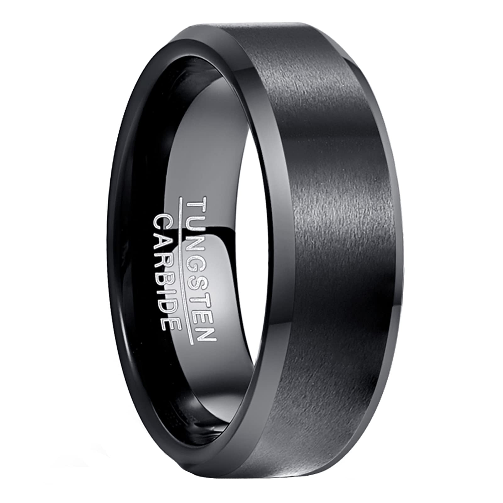 NUNCAD Men's Brown & Rose Gold Tungsten Carbide Ring – Center Groove Design With Beveled Edges For Comfort Fit Wedding Band - View #4