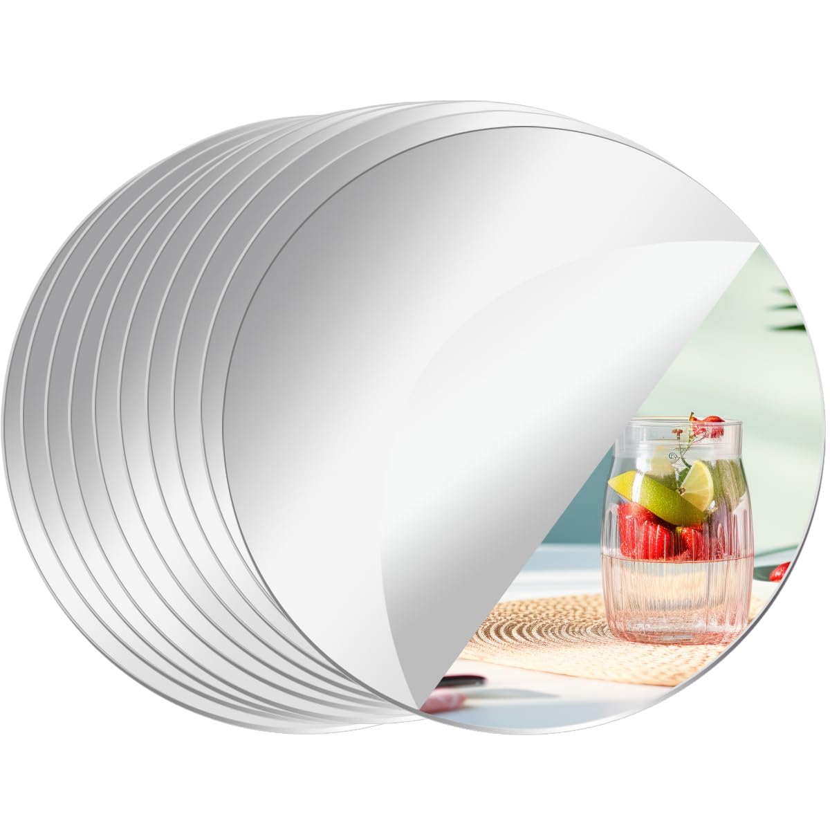 Pasocon Silver 10Pcs Round Mirrors For Centerpieces, 12Inch 2Mm Round Mirror Tiles Acrylic Circle Mirror Tiles Wall Mirror Trays For Candle Plates Wedding Table Birthday Decorations