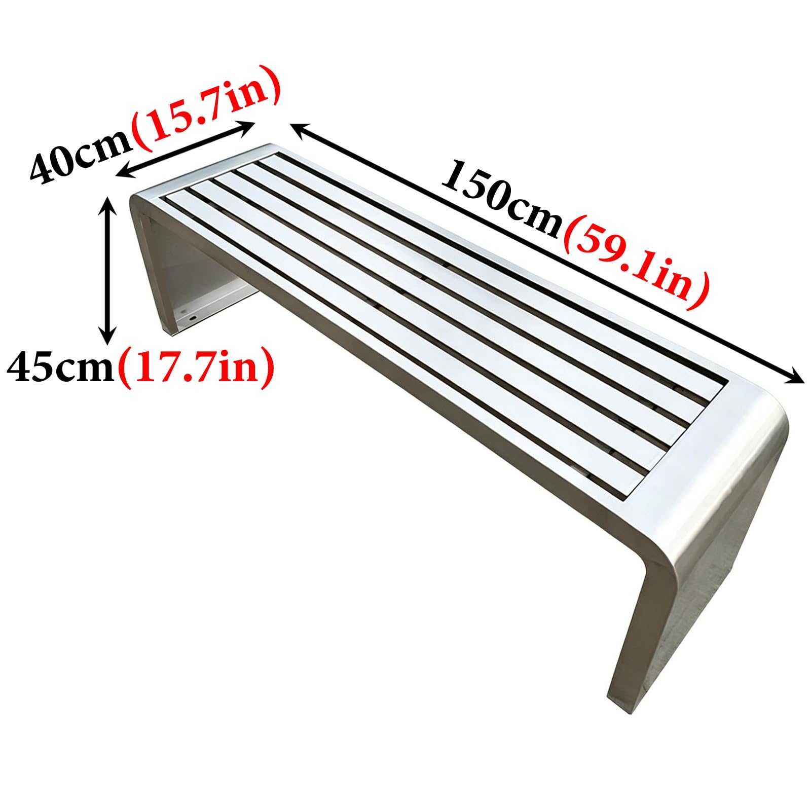 Banco Jardin Exterior 2 Plazas Banco Terraza Exterior Resistentes a la Intemperie Banco de Parque de Acero Inoxidable Sin Respaldo para Parques Zonas Residenciales(304 Stainless Steel,150x40x45cm)