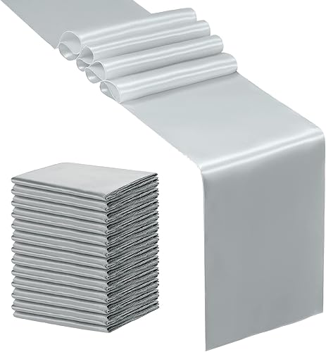 Miniatura 32 de SiinvdaBZX - Juego de 4 caminos de mesa de satén azul real de 12 x 108 pulgadas de largo, camino de mesa de satén brillante y suave para decoración