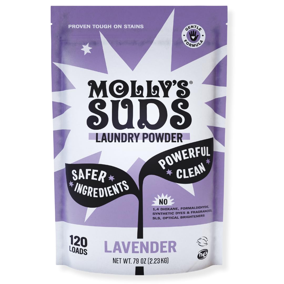Sponsored Ad - Molly's Suds Original Laundry Detergent Powder | Clean Laundry Detergent Powder for Sensitive Skin | Simple, Effective Ingredients, Stain Fighting | 120 Loads (Lavender)