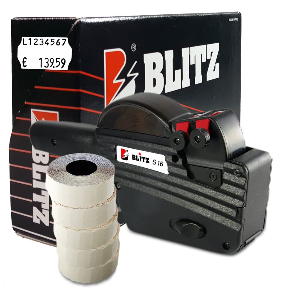 Preisauszeichner Set Blitz S16 inkl. 5 Rollen 26x16 Preisetiketten - weiss permanent | MHD Datumsauszeichner | HUTNER