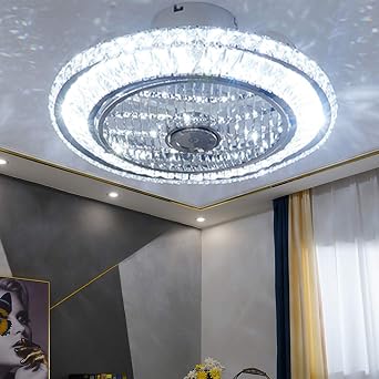 LED Ceiling Fan with Lighting, Quiet Crystal Fan Chandelier with Remote Control Dimming Timing Fan Ceiling Light, 72W Modern Fan Ceiling Lamp for Kid's Room Bedroom
