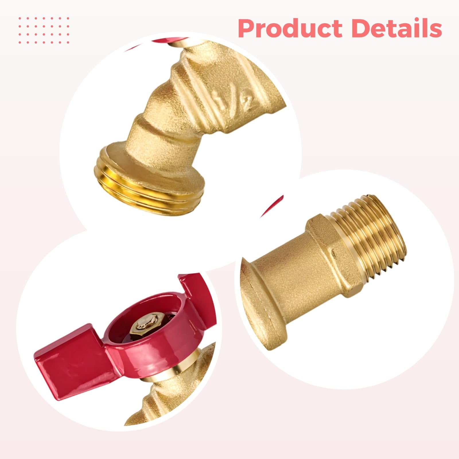 Lot de 5 robinets de puisage quart de tour, en laiton avec filetage NPT pour extérieur, poignée papillon, vanne d'arrêt pour tuyau de jardin, compatible avec divers tuyaux souples