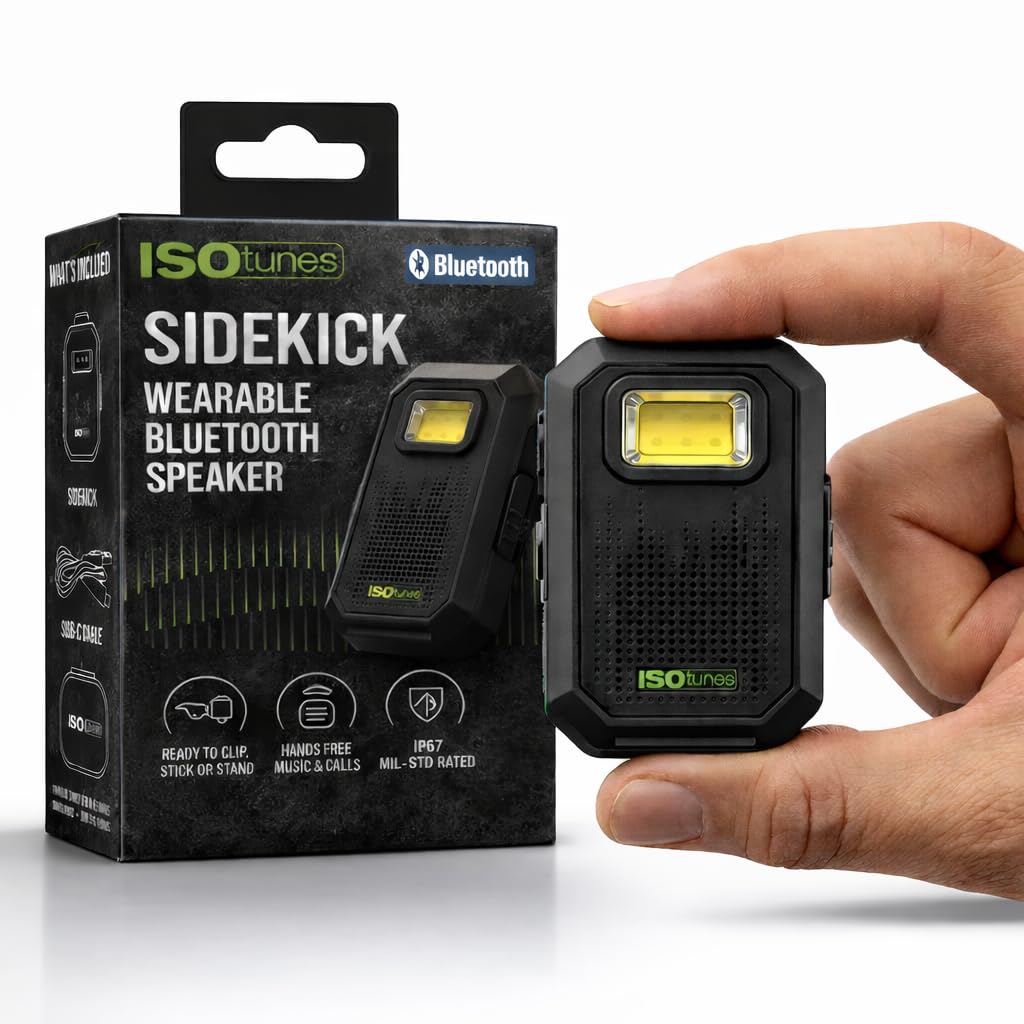 ISOtunes Sidekick Tragbarer Bluetooth-Lautsprecher – Mini-Bluetooth-Lautsprecher, robust, IP67 wasserdicht, staubdicht und sturzgeprüft, kabelloser Bluetooth-Arbeitslautsprecher