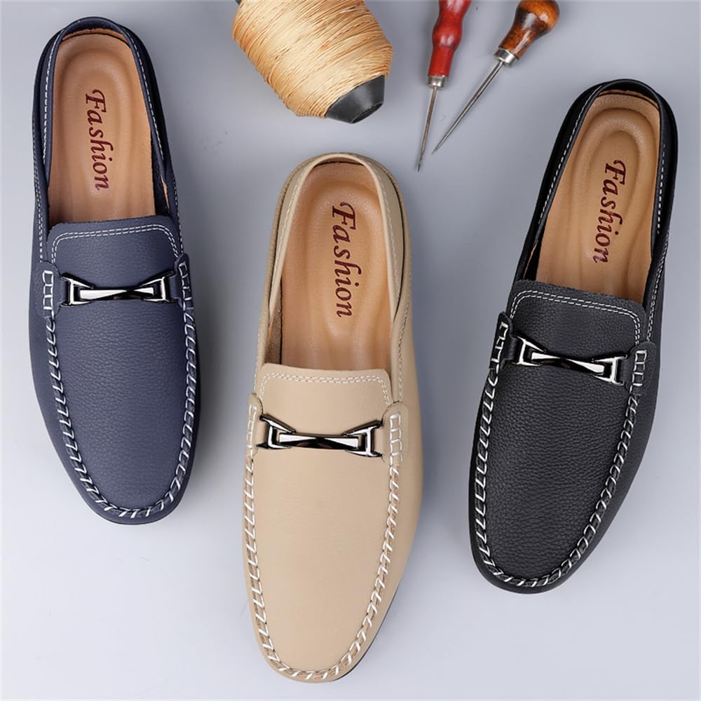 Mocasines casuales de piel auténtica para hombre, mocasines de vestir para uso diario, Khaki, 38 2/3 EU