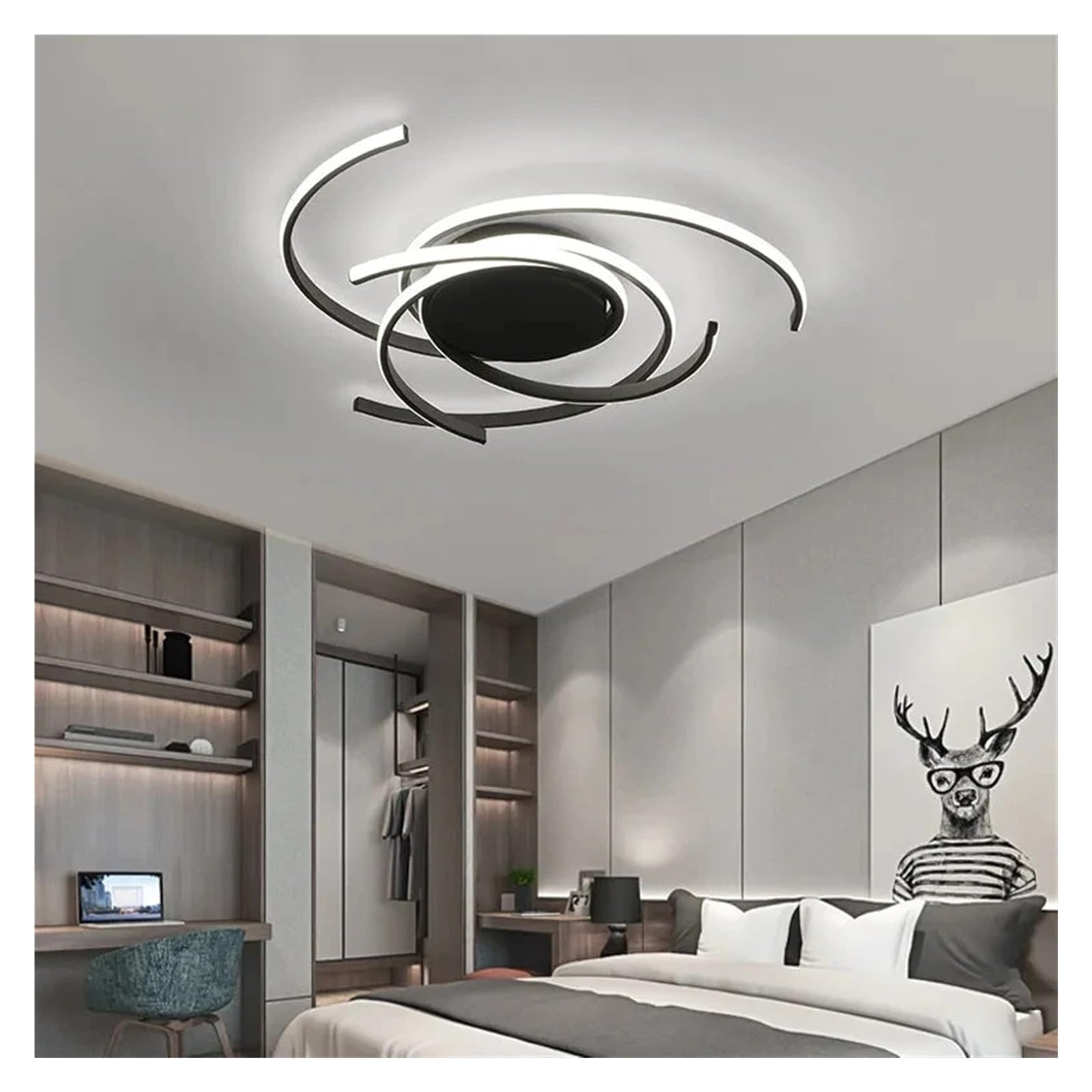 Nowoczesne czarno-białe lampy sufitowe LED, możliwość ściemniania, z pilotem zdalnego sterowania, do salonu, sypialni, biura, balkonu, do domu, oświetlenia sufitowego, żyrandola