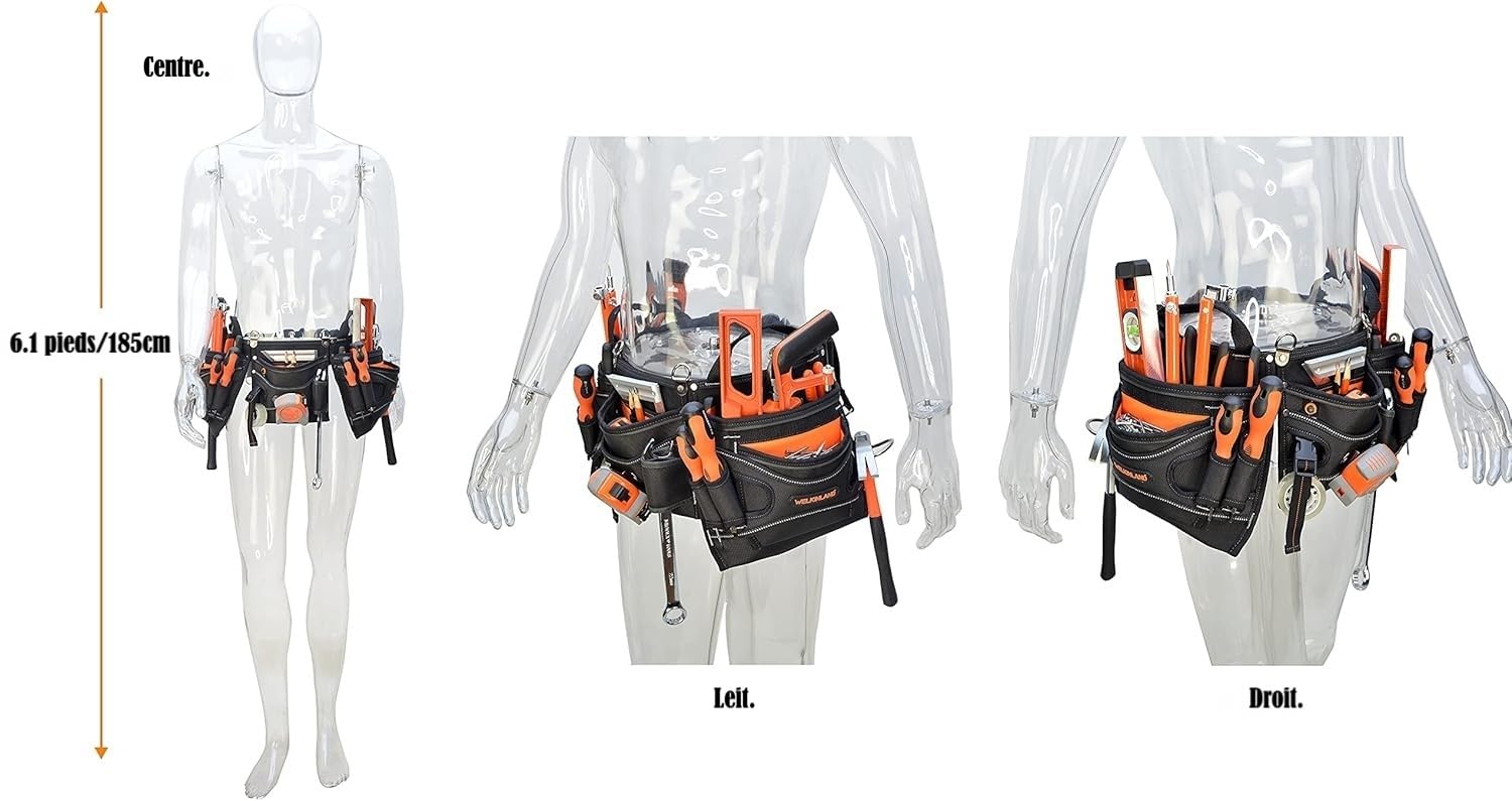 WELKINLAND Ceinture à outils de charpentier à 18 poches – Pochette à outils de construction et CVC pour charpentier