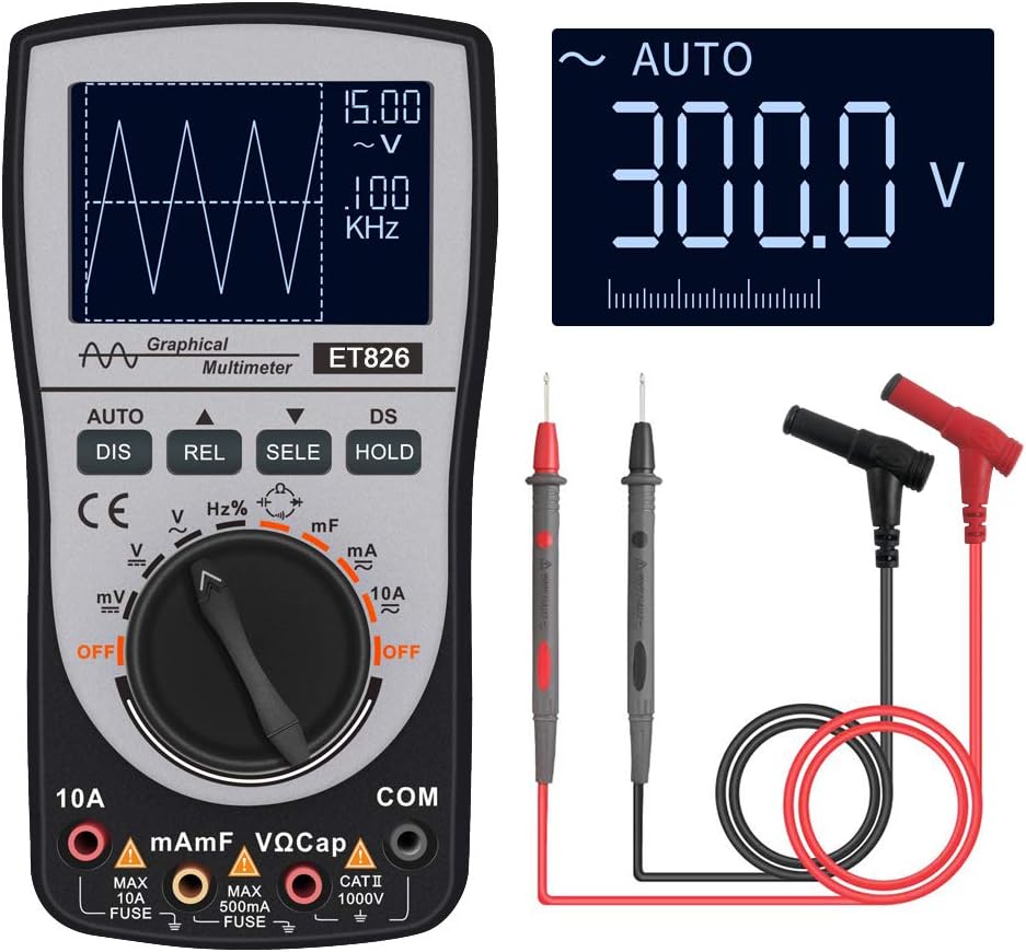 2-in-1 Intelligent Digital Oscilloscope Multimeter DC/AC Current Voltage Resistance Frequency Diode Tester 4000 Counts 200KHz Analog Bandwidth 200Ksps Maximum Real-Time