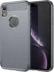 Capa de celular para iPhone XR, fibra de carbono refinada, anti-queda, anti-impressões digitais, proteção total cinza