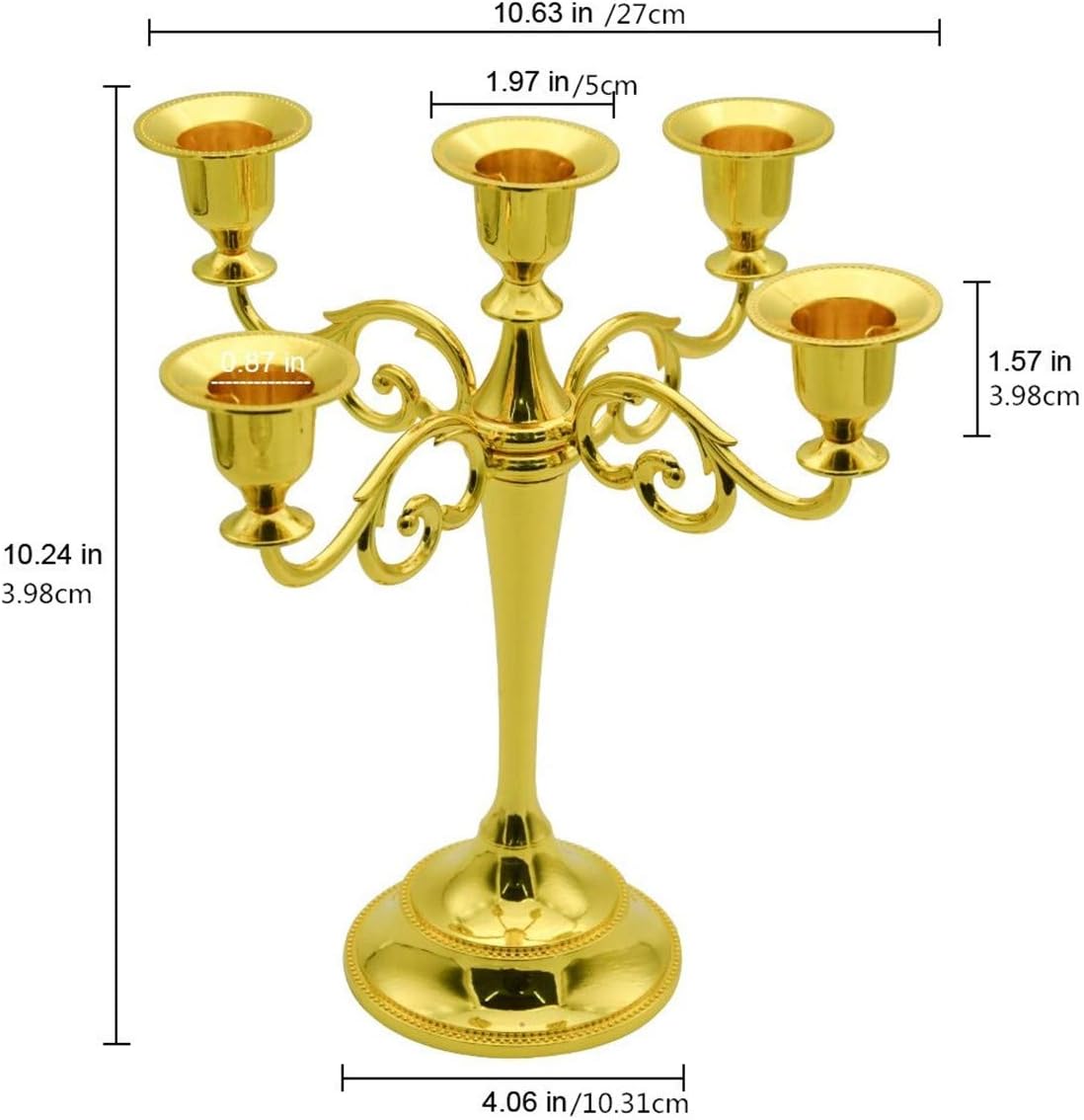Retro Metal Candlestick 5 Arms 10" Tall Candle Holder Wedding Event Candelabra Candle Stand