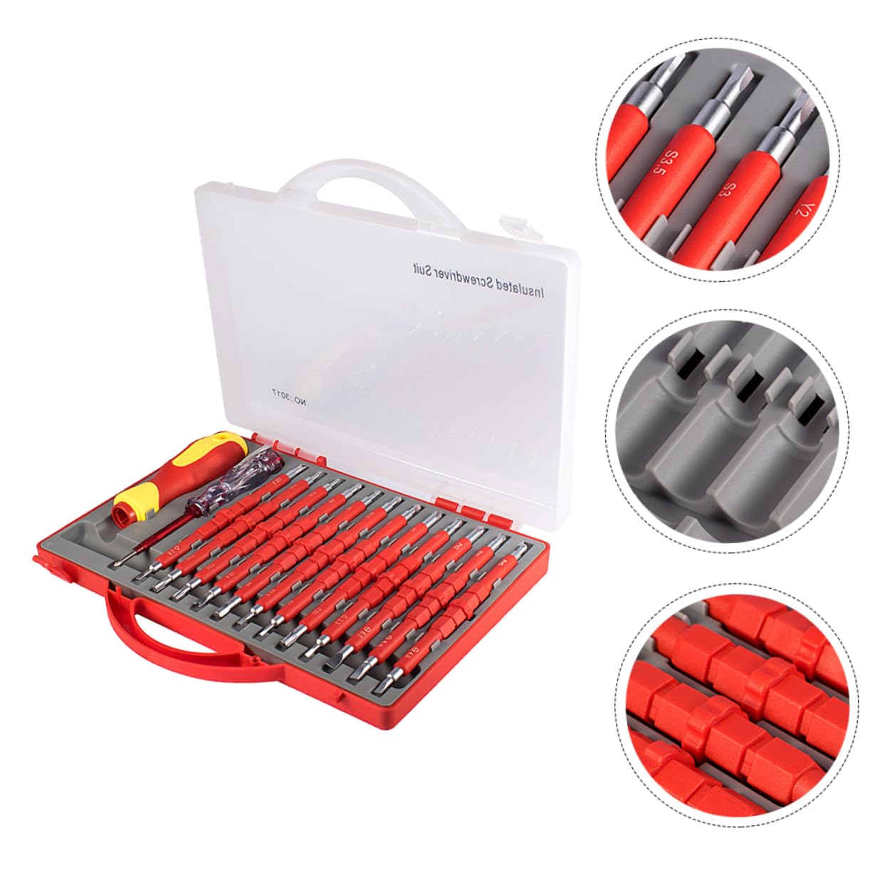 VILLCASE Juego de 26 Destornilladores Herramienta de Electricista Antideslizantes Mango Aislado para Reparaciones Eléctricas y Domésticas Kit Completo