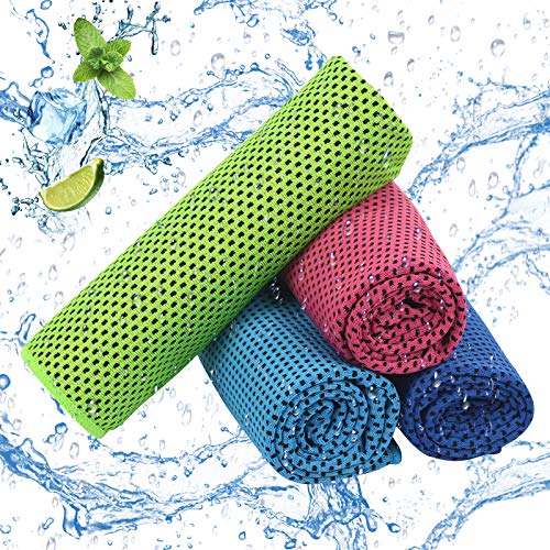 LAITER 4 pcs Toalla de Enfriamiento Toalla de Fría Instantánea Toalla de Microfibra Secado Rápido para Deportes (100 x 30 cm) para Ejercicios en el Gimnasio Actividades al Aire (4 Colores)