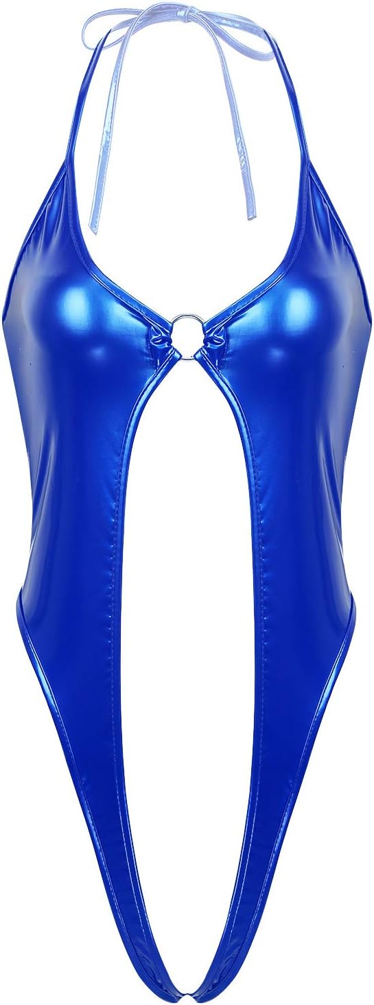 TiaoBug Justaucorps Danse Femme Wetlook Cuir Verni - Body Gymnastique Ballet Manches Longues Élégant Et Confortable S-XL
