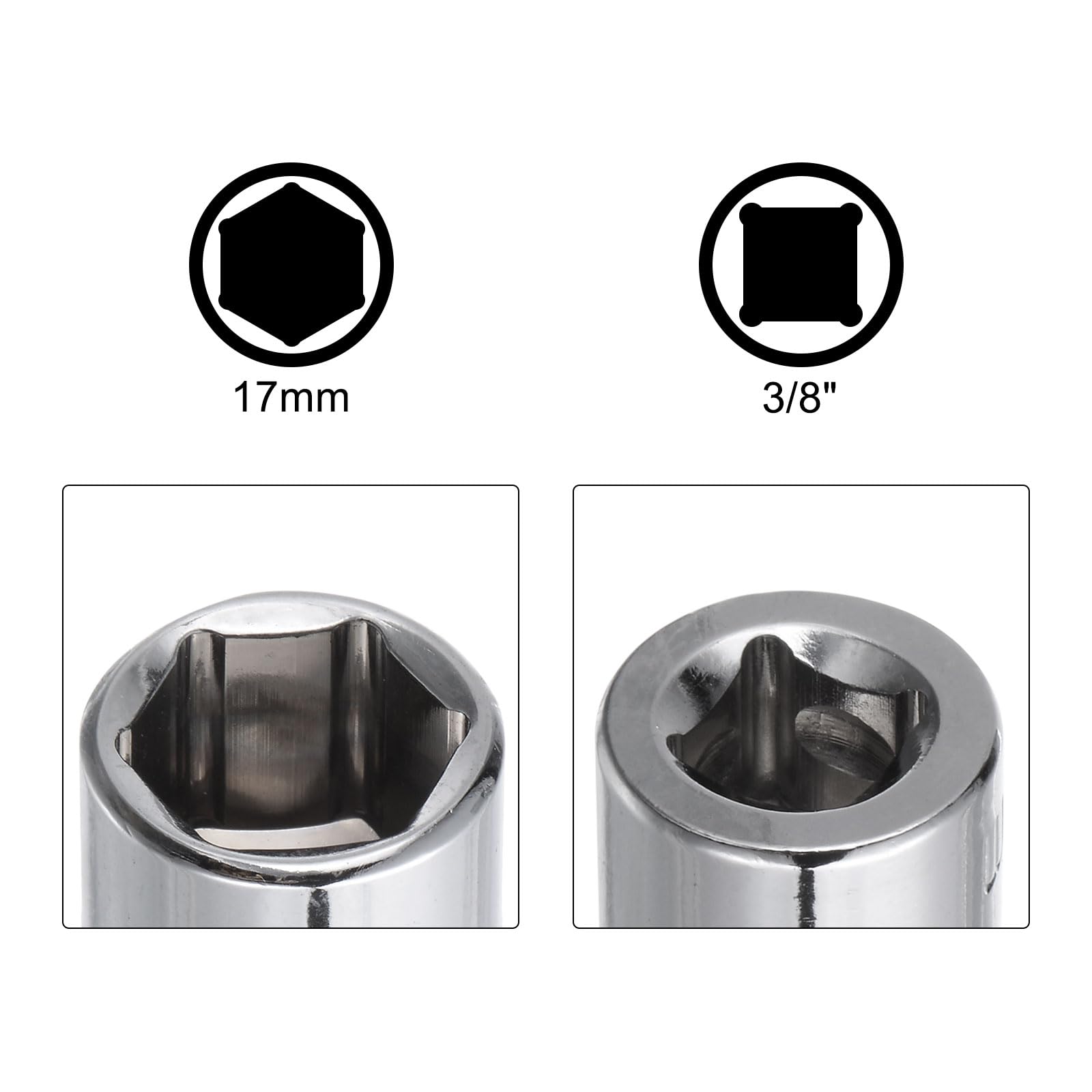 uxcell 2Pcs 3/8-inch Drive 17mm Cr-V 6-Point Shallow Socket