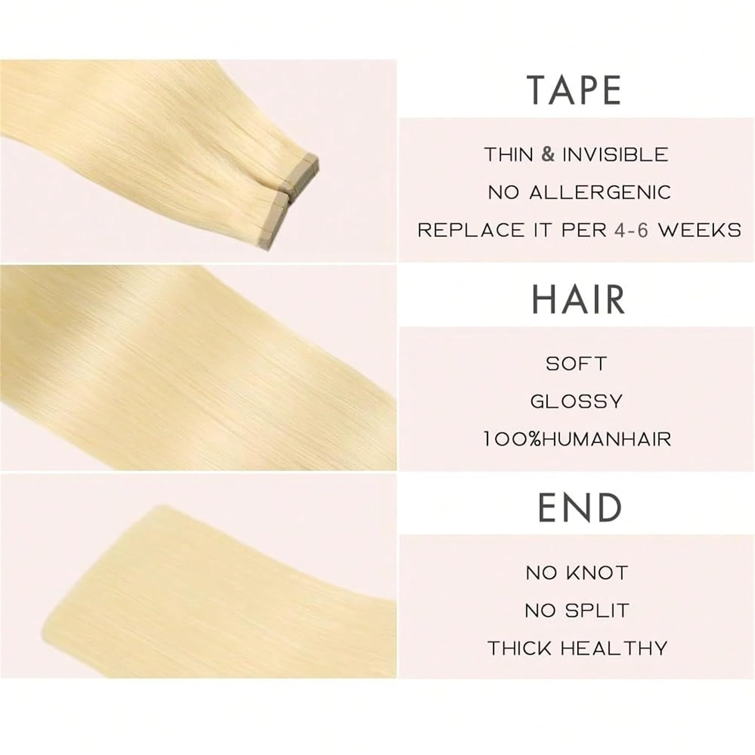 Hair Extensions 20Pcs 50g Real Human Hair Invisible Remy Hair Extensions Tape ins for Women（60#-26inch）