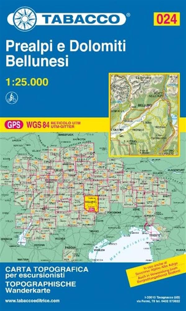 Tabacco Wanderkarte Prealpi Bellunesi 1:25.000, Band 24