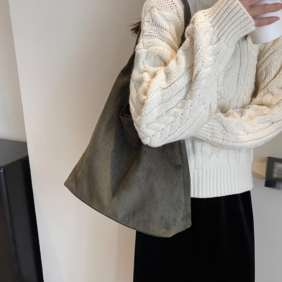 Sac Cabas En Daim Pour Femme – Grand Modèle Vintage, Capacité Généreuse, Bandoulière Fixe