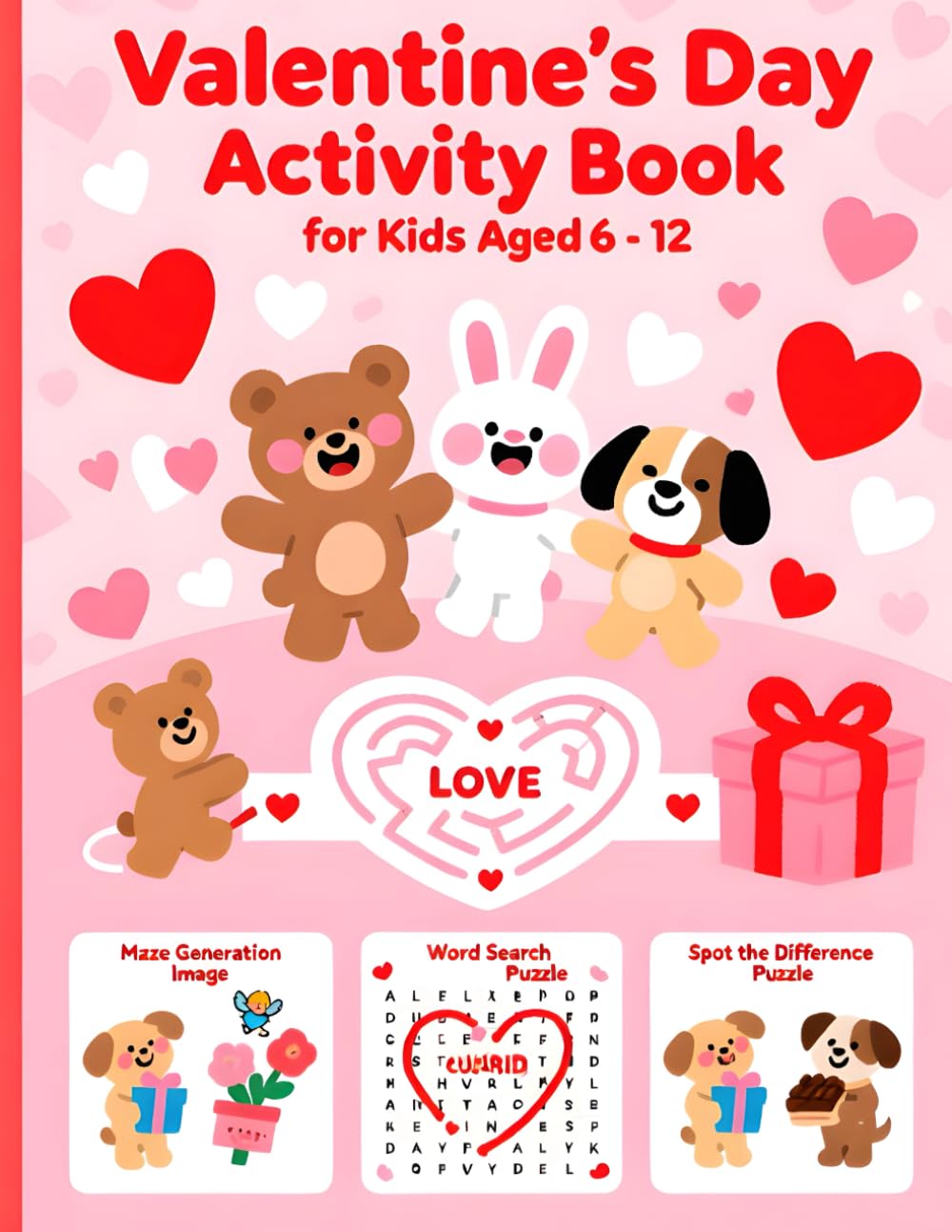 Valentine’s Day Gift Activity Book for Kids Ages 6–12: Packed with Mazes, Word Searches, Spot the Difference, Complete-the-Word & Logic Puzzles