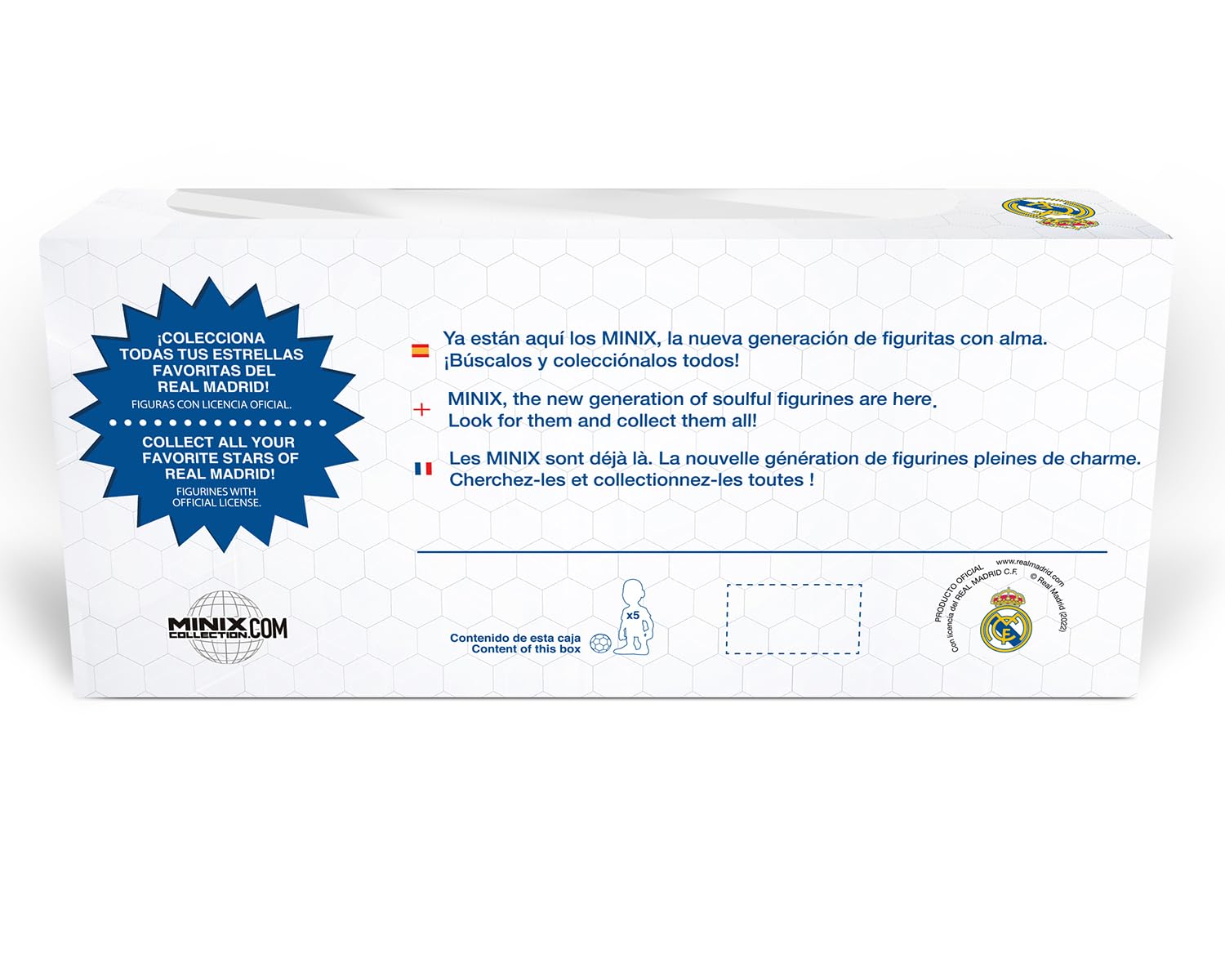 MINIX - Real Madrid - Pack de 5 - Figurines à Collectionner 7cm - B (Courtois/Vinicius/Bellingham/Carvajal/Mbappé)