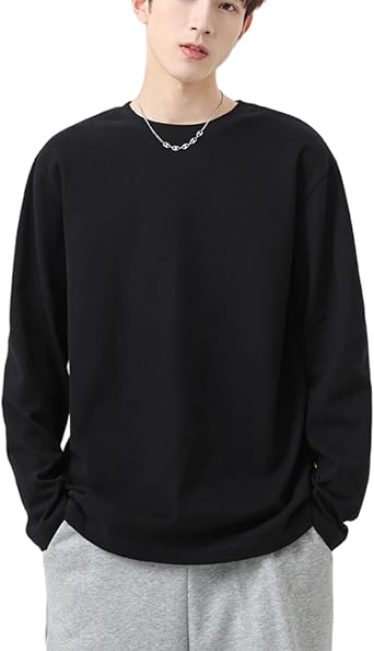 YIXUANAI Long Sleeve T-Shirt, Mens Shirt, Large Size, Cotton, Inner Shirt, Top, Loungewear, Sweat Absorbent, Quick Drying, Crew Neck, Cut and Sewn, Long Sleeve Shirt, Spring, Inner, Solid, Long