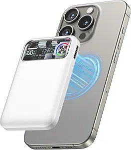 Magnetic Power Bank,11000mAh Battery Pack with Active Cooling for MagSafe,Transparent Portable Charger with 20W USB-C Input/Output for iPhone14/13/12 Pro/Pro Max/Mini