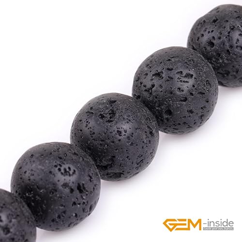 Miniatura 115 de GEM-Inside - Cuentas sueltas de piedra de lava negra natural de 0.315 in para hacer joyas, 15 pulgadas Cordierita de grado A