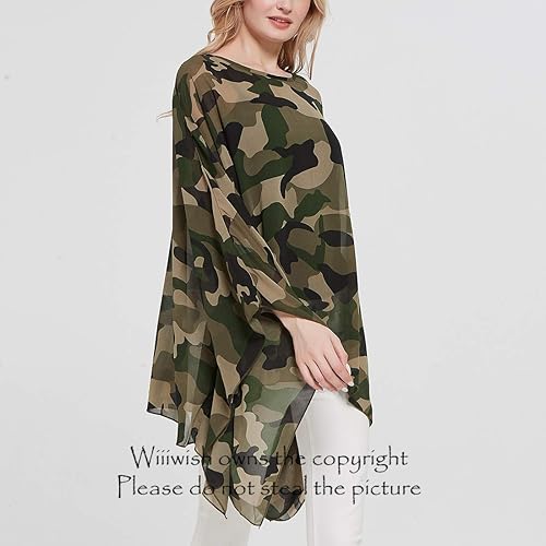 Miniatura 5 de Wiiiwish Poncho de gasa transparente para mujer, suelto, liso, largo, murciélago, caftán, túnica