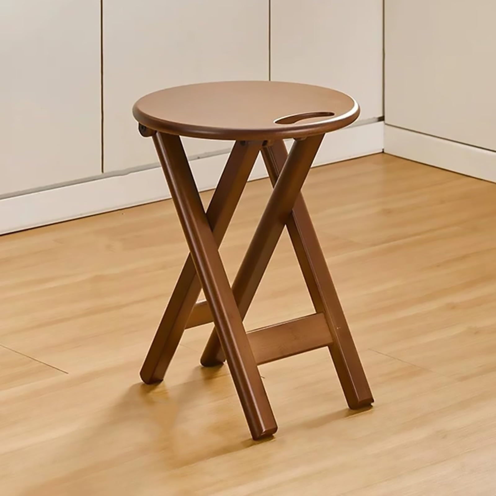 Runder Klapphocker aus Bambus mit Fußstütze und Griff Tragbarer Holz Falthocker für Küche Esszimmer Café und Außenbereich