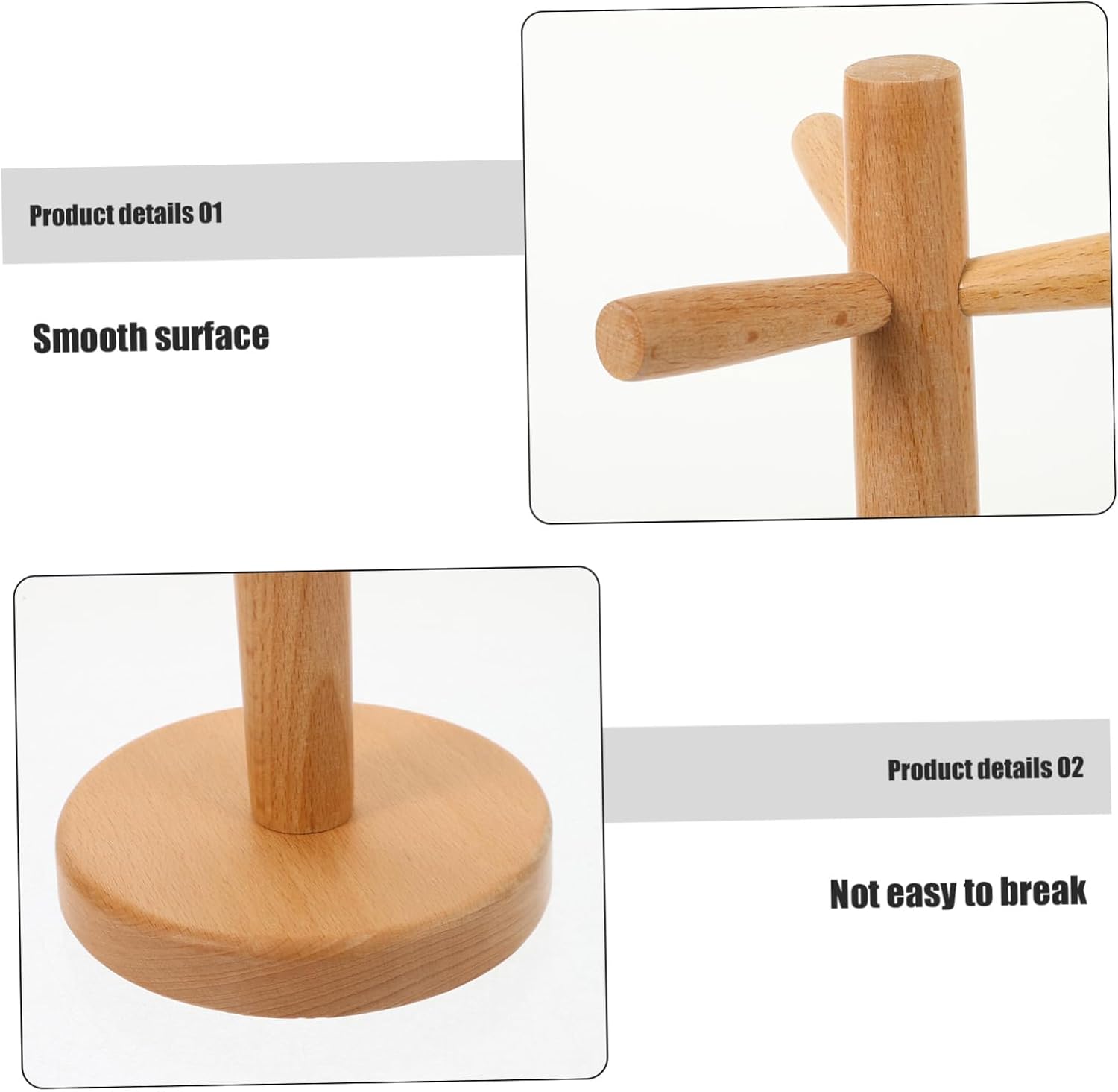Wooden Mug Tree Holder Tea Cup Storage Rack Organizer for Countertop Elegant Design Easy to Clean Beech for Home Decor and Everyday Use