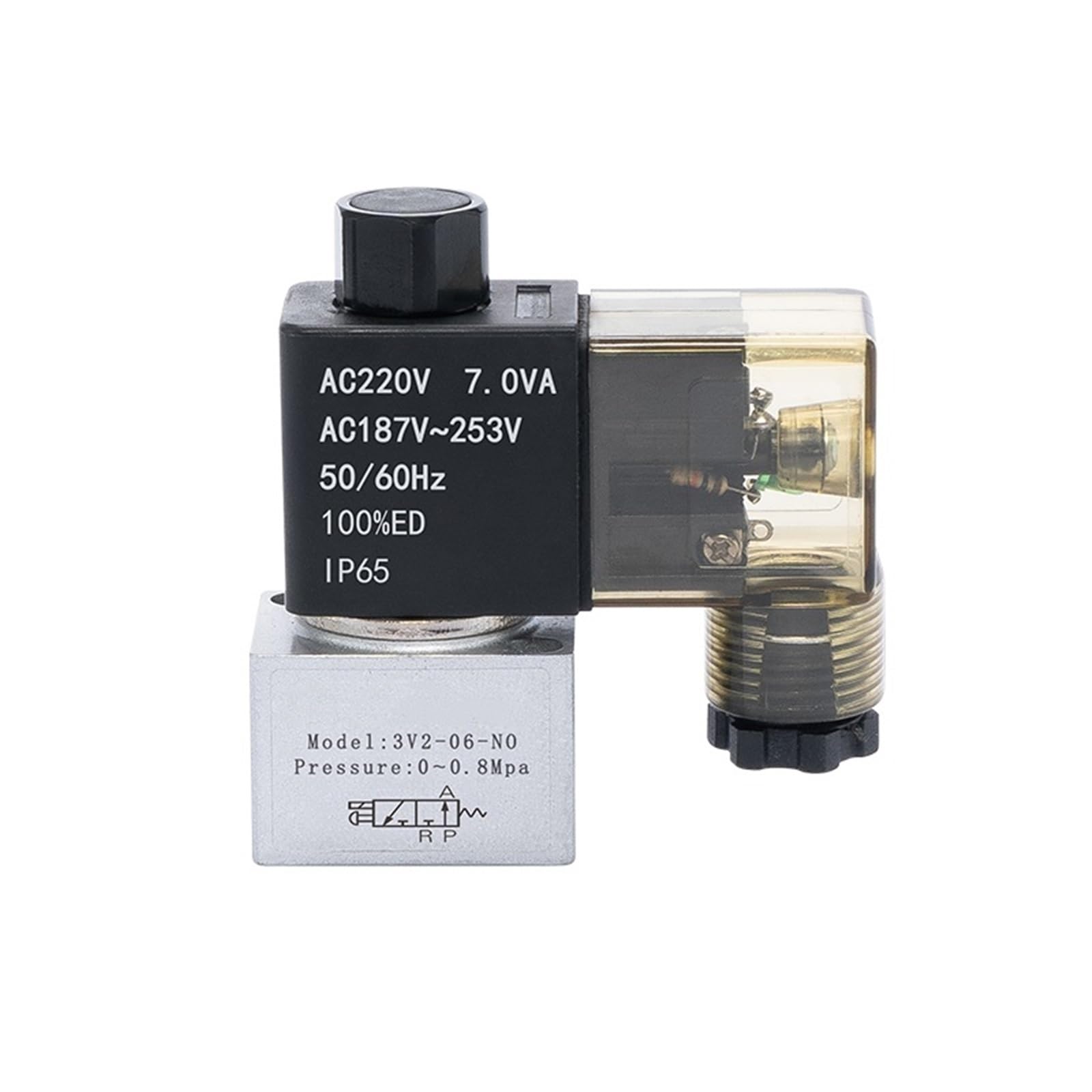 Válvula solenoide 3V2-08-NO de acción directa y presión negativa 24V