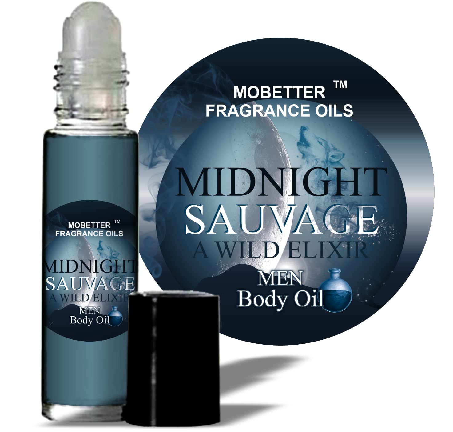 MOBETTER FRAGRANCE OILSMidnight Sauvage A Wild Elixir Men Cologne Body Oil 1/3 oz roll on, Notes: Nutmeg, Cinnamon, Cardamom and Grapefruitby, long lasting, travel size, Inspired by Sauvage Elixir
