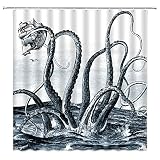 WZFashion Octopus Tentacle Shower Curtain,Nautical Giant Octopus Ocean Kraken Tentacles Attack Ink O