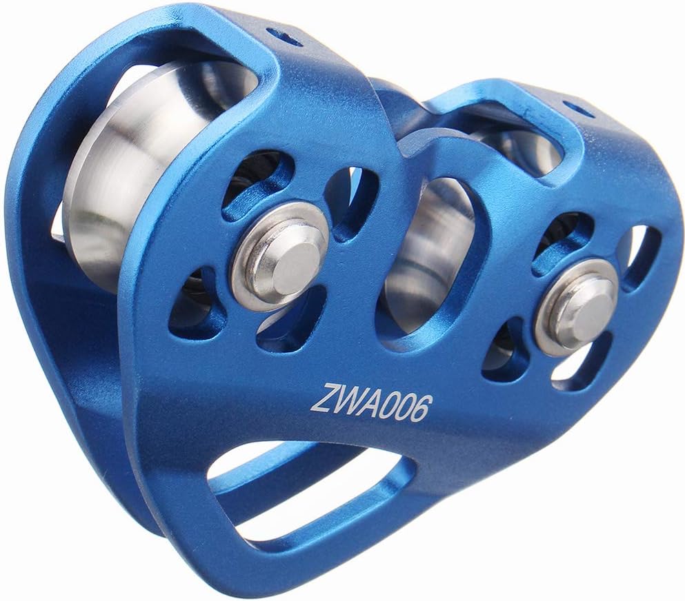 Climbing Zip Line Pulley 30KN Double Tandem Speed Dual Trolley with 25kN Carabiner for 1/4 5/16 3/8 1/2 Cable for Zipline Climbing Rescue Pulley