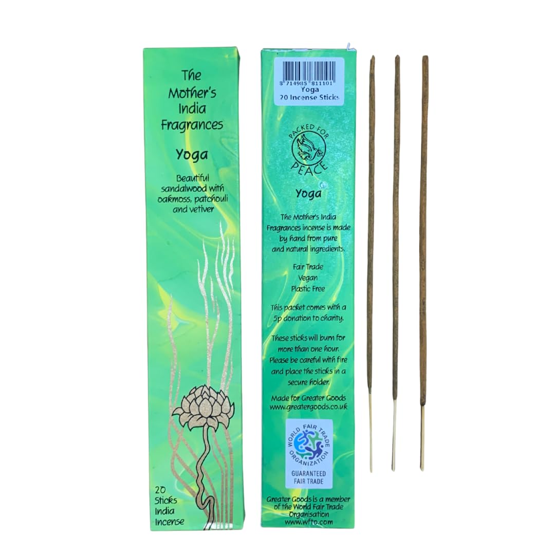 Giftlocaluk Green Mother's India Yoga Incense - Sandalwood, Patchouli & Vetiver Blend (20 Sticks) Fair Trade