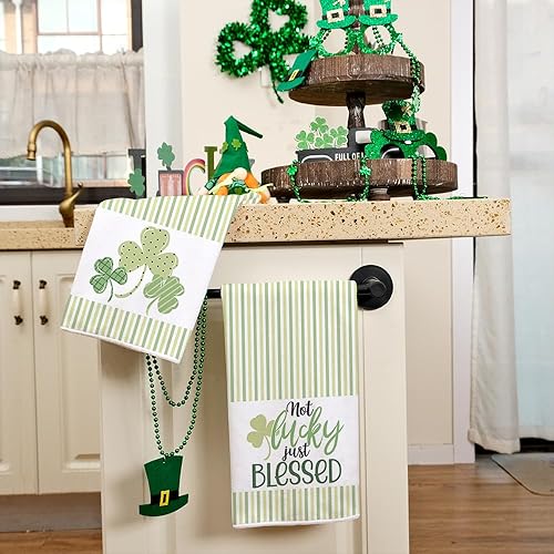 Miniatura 4 de ARKENY Juego de 2 toallas de cocina del día de San Patricio, diseño de trébol verde bendecido del día de San Patricio, paños de cocina de secado de